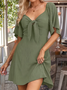 Women's Short Sleeve Summer Pink Plain Split Joint V Neck Dolman Sleeve Daily Going Out Vintage Midi A-Line Ruffle Skirt Dress