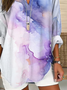 Women's Long Sleeve Blouse Spring/Fall White Abstract Printing Cotton-Blend V Neck Daily Going Out Casual Top