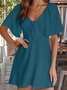 Women's Short Sleeve Summer Pink Plain Split Joint V Neck Dolman Sleeve Daily Going Out Vintage Midi A-Line Ruffle Skirt Dress