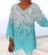 Women's Three Quarter Sleeve T-shirt Spring/Fall Color1 Floral Printing V Neck Daily Going Out Casual Top