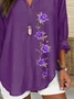 Women's Long Sleeve Blouse Spring/Fall Purple Floral Printing Cotton-Blend V Neck Daily Going Out Casual Top