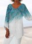 Women's Three Quarter Sleeve T-shirt Spring/Fall Color1 Floral Printing V Neck Daily Going Out Casual Top