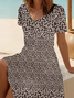 Women's Short Sleeve Summer Brown Floral Printing V Neck Daily Going Out Casual Midi A-Line Fit & Flare Dress Dress