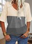 Striped Cotton V Neck Simple T-Shirt