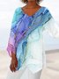 Women's Three Quarter Sleeve T-shirt Spring/Fall Color1 Floral Printing V Neck Daily Going Out Casual Top