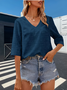 Women's Elegant Vacation Hemmed V-Neck Three-quarter Sleeve T-Shirt