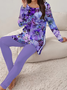 Women's Floral Print Long Sleeve T-Shirt Leggings Two-Piece Set