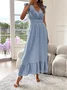 Women's Short Sleeve Summer Aqua Plain Split Joint V Neck Ruffle Sleeve Daily Going Out Vintage Maxi A-Line Tank Dress