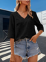 Women's Elegant Vacation Hemmed V-Neck Three-quarter Sleeve T-Shirt