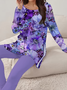 Women's Floral Print Long Sleeve T-Shirt Leggings Two-Piece Set