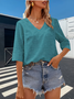 Women's Elegant Vacation Hemmed V-Neck Three-quarter Sleeve T-Shirt
