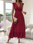 Women's Short Sleeve Summer Aqua Plain Split Joint V Neck Ruffle Sleeve Daily Going Out Vintage Maxi A-Line Tank Dress