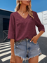 Women's Elegant Vacation Hemmed V-Neck Three-quarter Sleeve T-Shirt