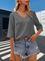 Women's Elegant Vacation Hemmed V-Neck Three-quarter Sleeve T-Shirt