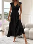 Women's Short Sleeve Summer Aqua Plain Split Joint V Neck Ruffle Sleeve Daily Going Out Vintage Maxi A-Line Tank Dress