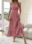 Women's Short Sleeve Summer Aqua Plain Split Joint V Neck Ruffle Sleeve Daily Going Out Vintage Maxi A-Line Tank Dress