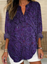 Women's Long Sleeve Blouse Spring/Fall Purple Floral Printing Cotton-Blend V Neck Daily Going Out Casual Top
