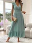 Women's Short Sleeve Summer Aqua Plain Split Joint V Neck Ruffle Sleeve Daily Going Out Vintage Maxi A-Line Tank Dress