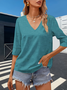 Women's Elegant Vacation Hemmed V-Neck Three-quarter Sleeve T-Shirt