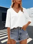 Women's Elegant Vacation Hemmed V-Neck Three-quarter Sleeve T-Shirt