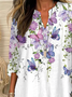 Women's Long Sleeve Blouse Spring/Fall White Floral Printing Cotton-Blend V Neck Daily Going Out Casual Top