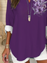 Women's Long Sleeve Blouse Spring/Fall Purple Floral Printing Cotton-Blend V Neck Daily Going Out Casual Top