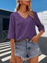 Women's Elegant Vacation Hemmed V-Neck Three-quarter Sleeve T-Shirt