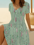 Women's Short Sleeve Summer Green Abstract Printing V Neck Daily Going Out Casual Midi A-Line Fit & Flare Dress Dress