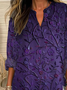 Women's Long Sleeve Blouse Spring/Fall Purple Floral Printing Cotton-Blend V Neck Daily Going Out Casual Top