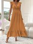 Women's Short Sleeve Summer Aqua Plain Split Joint V Neck Ruffle Sleeve Daily Going Out Vintage Maxi A-Line Tank Dress