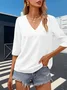 Women's Elegant Vacation Hemmed V-Neck Three-quarter Sleeve T-Shirt
