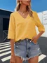 Women's Elegant Vacation Hemmed V-Neck Three-quarter Sleeve T-Shirt