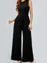 Women's H-Line Overall Crew Neck Daily Going Out Casual Split Joint Plain Summer Long Jumpsuit Romper