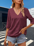 Women's Elegant Vacation Hemmed V-Neck Three-quarter Sleeve T-Shirt