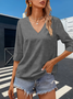 Women's Elegant Vacation Hemmed V-Neck Three-quarter Sleeve T-Shirt