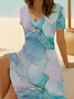 Women's Short Sleeve Summer Green Abstract Printing V Neck Daily Going Out Casual Midi A-Line Fit & Flare Dress Dress