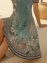 Women's Short Sleeve Summer Green Floral Printing V Neck Daily Going Out Casual Midi A-Line Fit & Flare Dress Dress