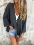 Solid Color V-neck Fashionable Loose Top For Women With Medium And Long Sleeves And One Button Cardigan