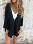 Solid Color V-neck Fashionable Loose Top For Women With Medium And Long Sleeves And One Button Cardigan