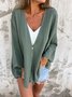Solid Color V-neck Fashionable Loose Top For Women With Medium And Long Sleeves And One Button Cardigan