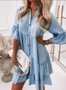 Women's Sweet Temperament Solid Color Washed Cotton Five-Quarter Sleeve A-Line Mid-Length Denim Dress