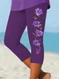 Women's  Elastic Waist H-Line Legging Daily Going Out Pants Purple Casual Printing Floral Summer Pants
