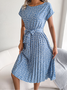 Women's Short Sleeve Summer Light Blue Floral Split Joint Crew Neck Daily Going Out Vintage Midi A-Line Pleated Dress