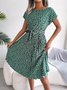 Women's Short Sleeve Summer Light Blue Floral Split Joint Crew Neck Daily Going Out Vintage Midi A-Line Pleated Dress