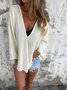 Solid Color V-neck Fashionable Loose Top For Women With Medium And Long Sleeves And One Button Cardigan