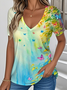 Floral Simple V Neck T-Shirt