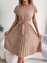 Women's Short Sleeve Summer Light Blue Floral Split Joint Crew Neck Daily Going Out Vintage Midi A-Line Pleated Dress