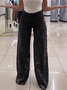 High waist wide leg pants for women fashionable temperament versatile hollow lace splicing denim drape pants
