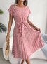 Women's Short Sleeve Summer Light Blue Floral Split Joint Crew Neck Daily Going Out Vintage Midi A-Line Pleated Dress