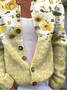 Loose Multicolor Block Vintage Crew Neck Cardigan